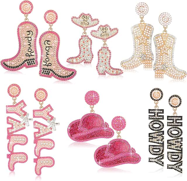 Six Pairs of Beaded Cowboy Drop Earrings for Women