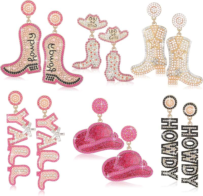 Six Pairs of Beaded Cowboy Drop Earrings for Women