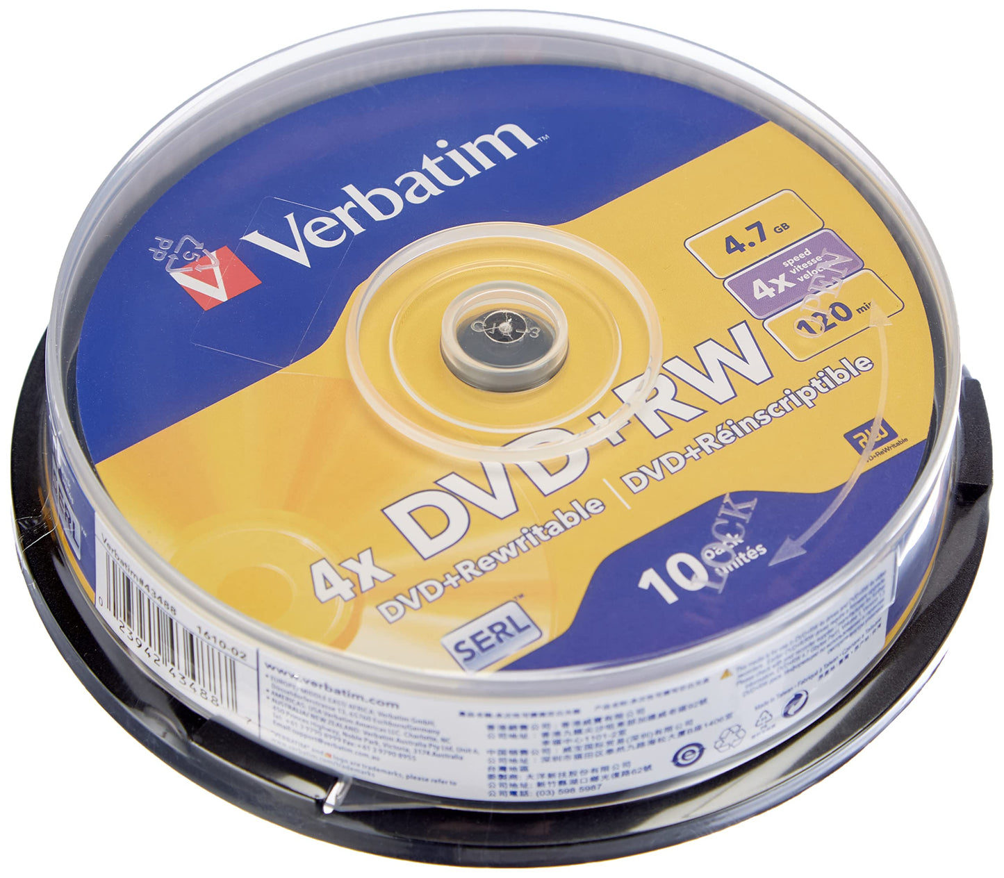 DVD+RW 4.7Gb 4X Spindle 10 No 43488 rewritable Blank DVD DVD+rw