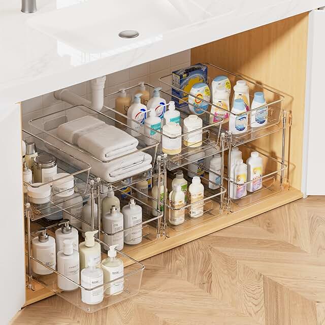 4-Pack Bathroom and Kitchen Under Sink Organizers