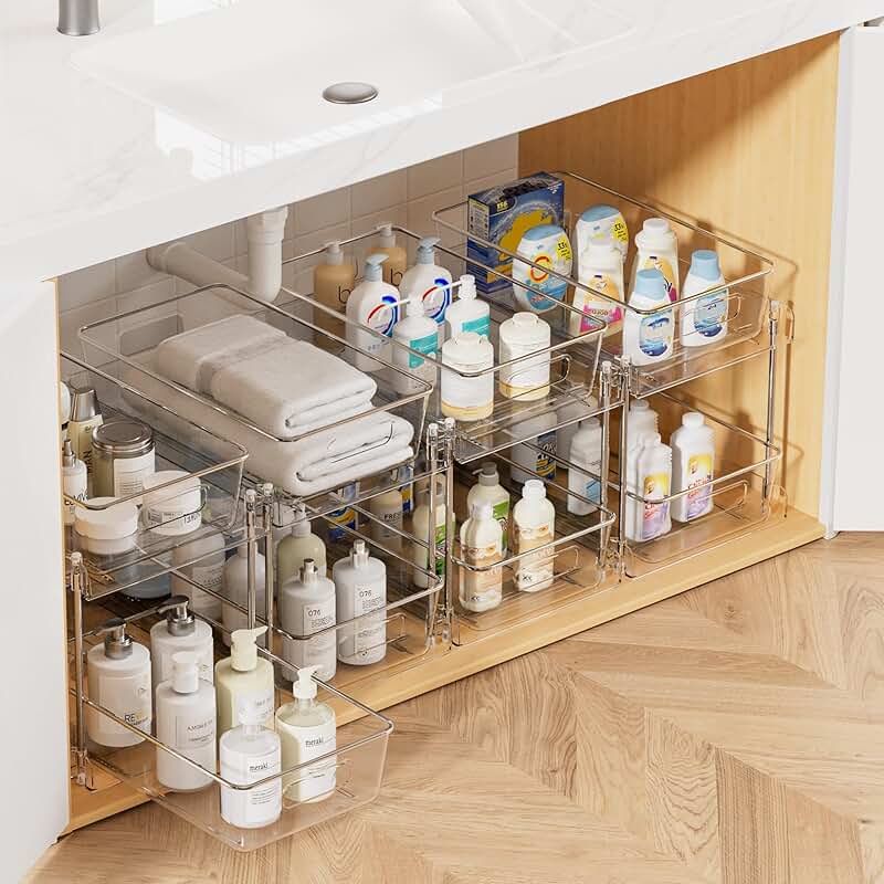 4-Pack Bathroom and Kitchen Under Sink Organizers