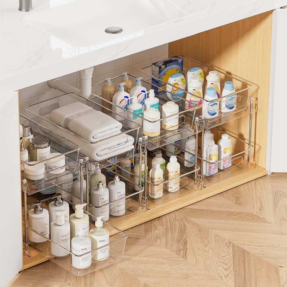 4-Pack Bathroom and Kitchen Under Sink Organizers
