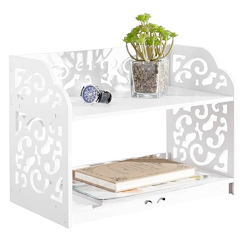 Two-Tier White Desktop Bookshelf Organizer