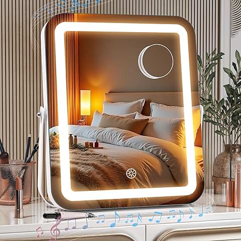 LED Vanity Mirror with Lights, Bluetooth Speaker, and Magnifier