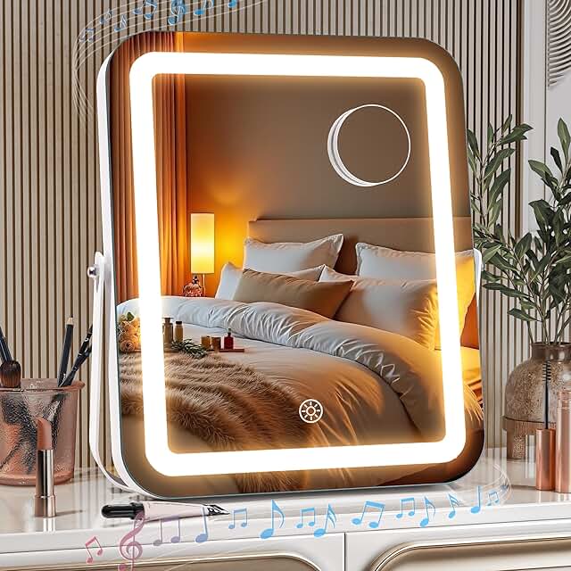 LED Vanity Mirror with Lights, Bluetooth Speaker, and Magnifier