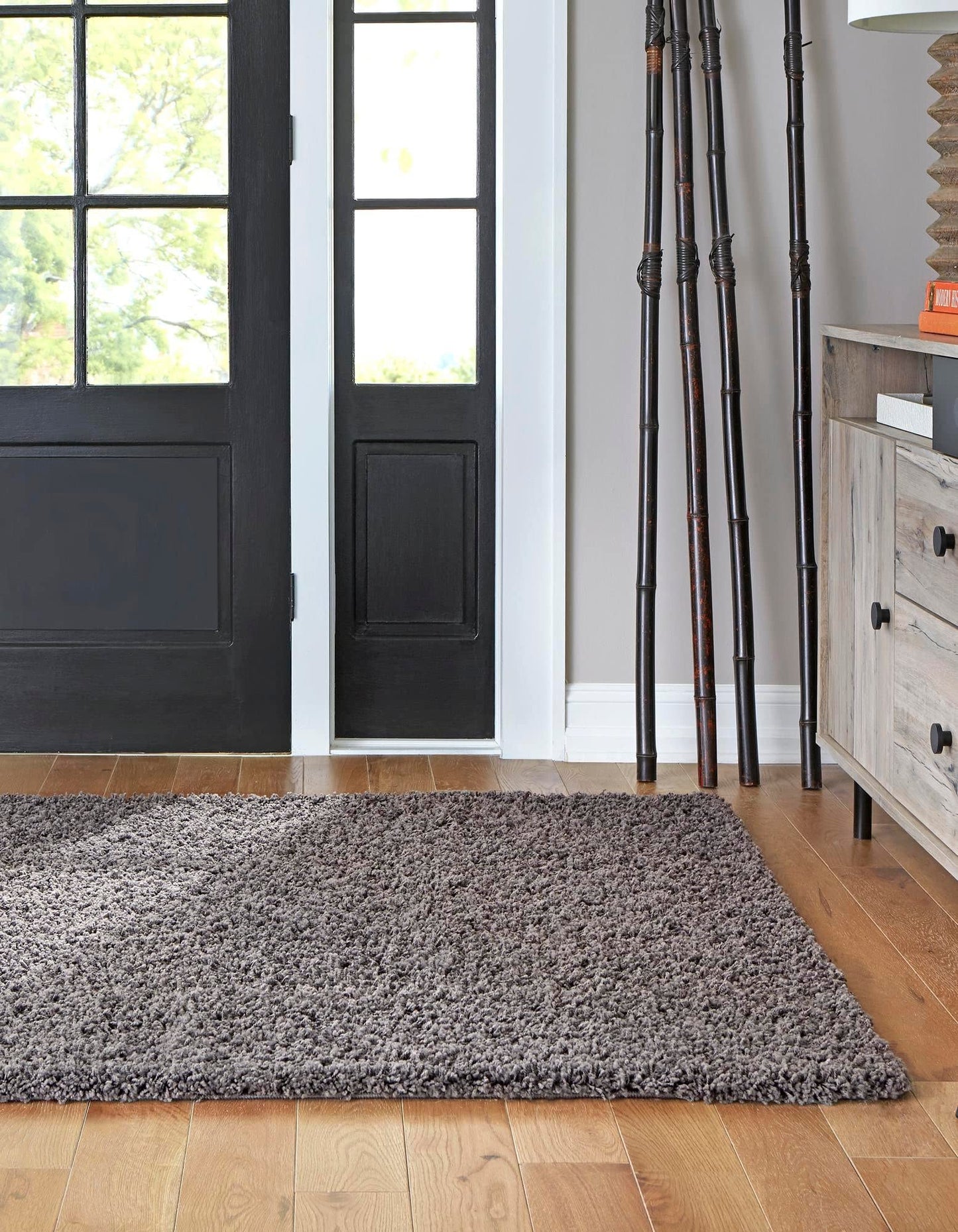 Solo Solid Shag Area Modern Plush Rug Lush  Soft, 3 ft 3 x 5 ft 3, Graphite Gray