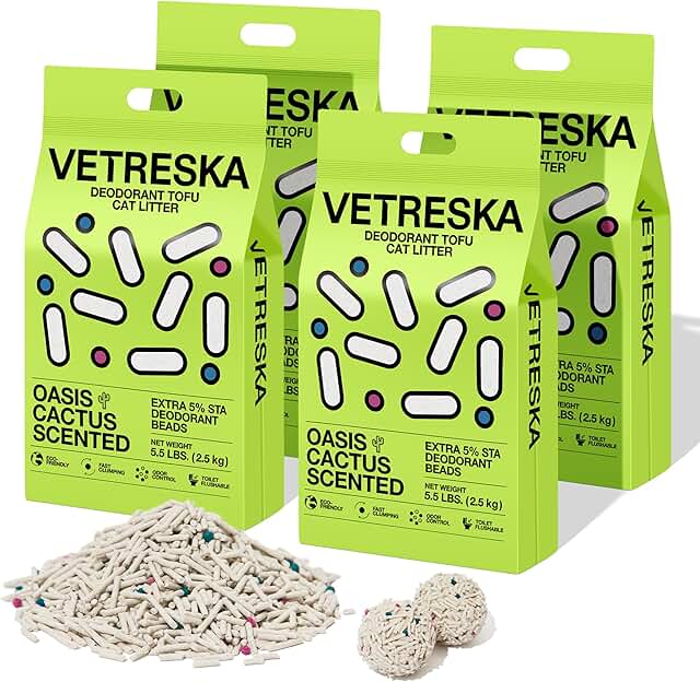 Natural Clumping Flushable Tofu Cat Litter, 4 Bags