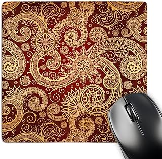 Burgundy and Gold Pattern Print Mouse Pad, 8x8 inches