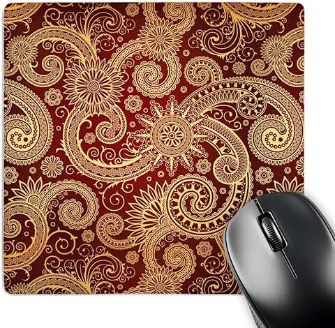 Burgundy and Gold Pattern Print Mouse Pad, 8x8 inches