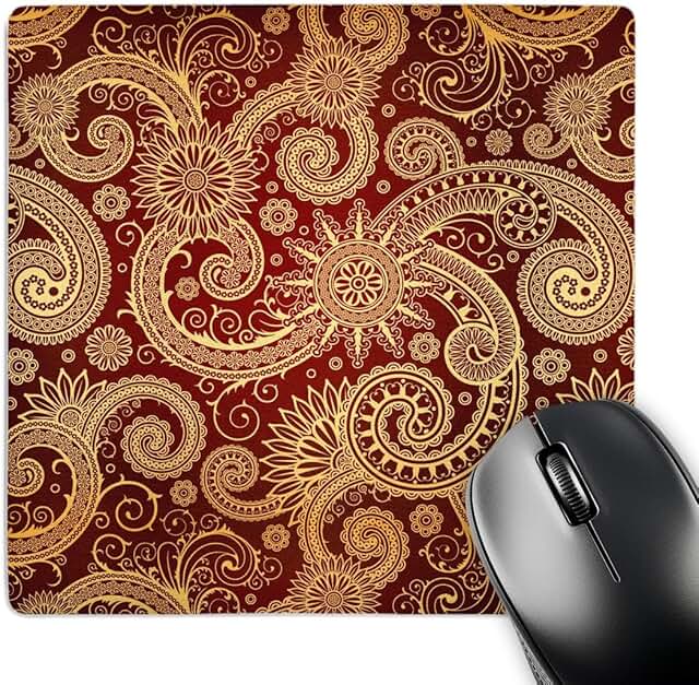 Burgundy and Gold Pattern Print Mouse Pad, 8x8 inches