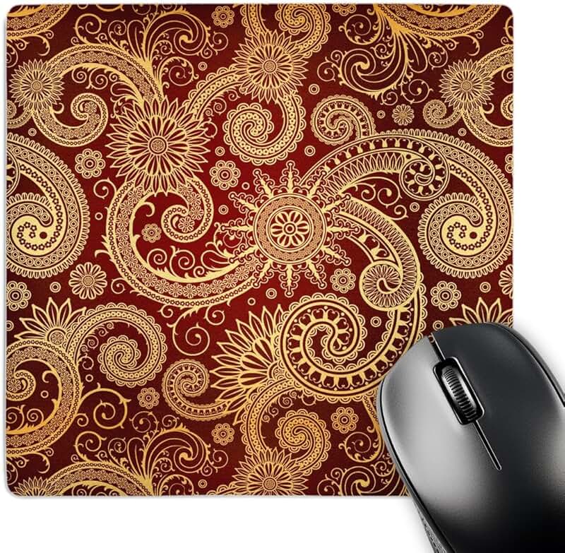 Burgundy and Gold Pattern Print Mouse Pad, 8x8 inches