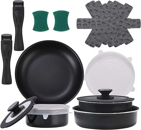 16-Piece Removable Handle Cookware Set for Camping and RV