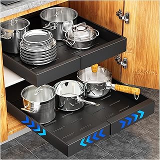 Expandable 21" Deep Pull Out Cabinet Organizer with Slide Out Drawers
