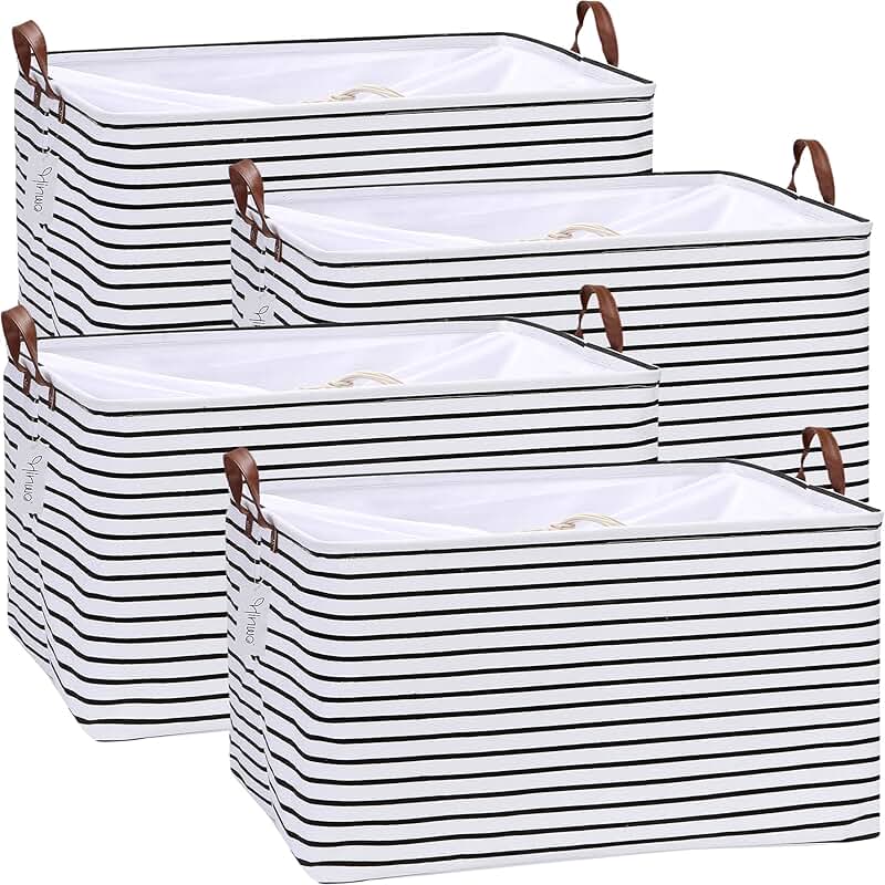 Large Canvas Storage Baskets with Handles, 70L