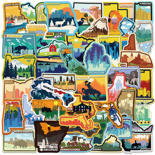 50 US States Waterproof Vinyl Stickers for Water Bottles and More