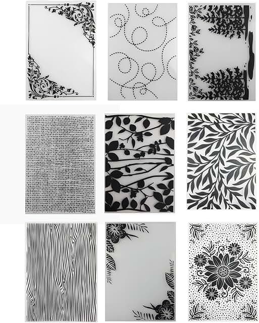 Set of 9 Plastic Embossing Folders for Card Making