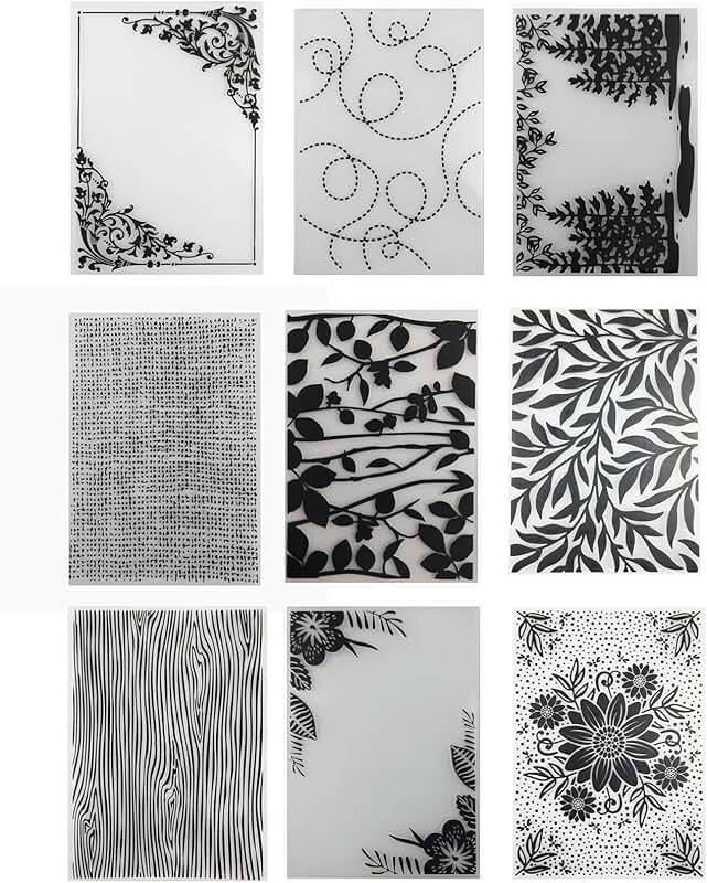 Set of 9 Plastic Embossing Folders for Card Making