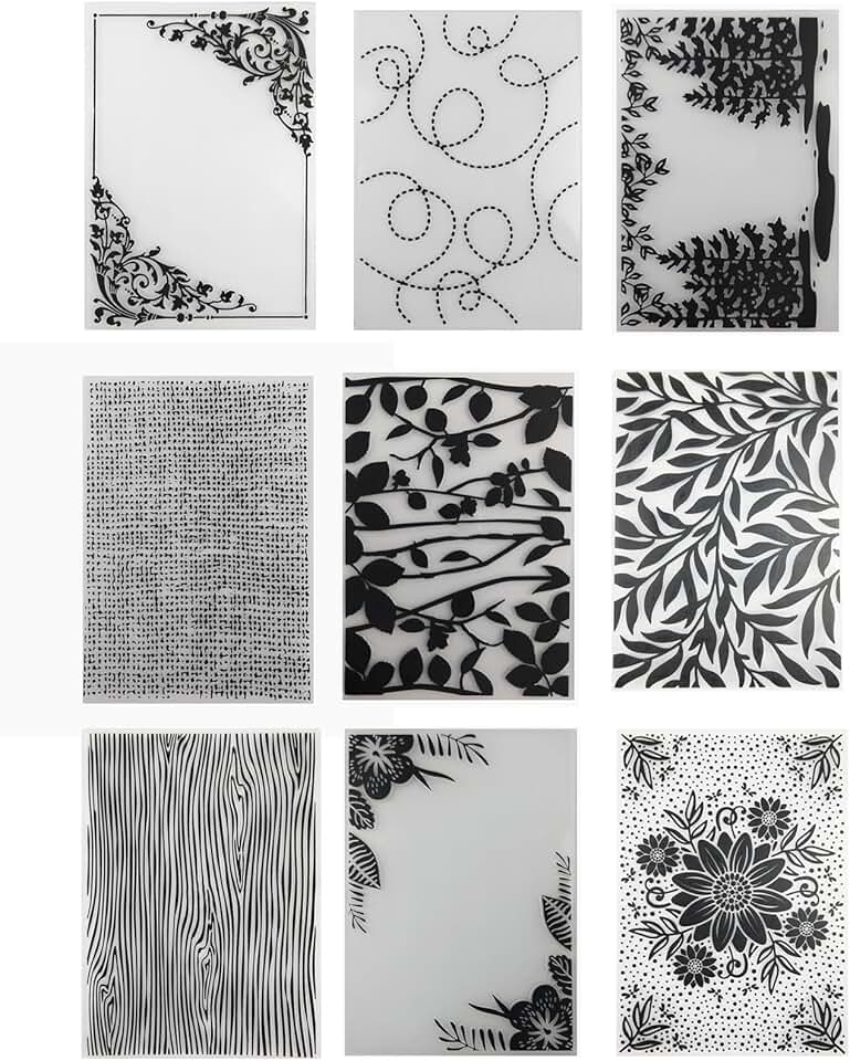 Set of 9 Plastic Embossing Folders for Card Making