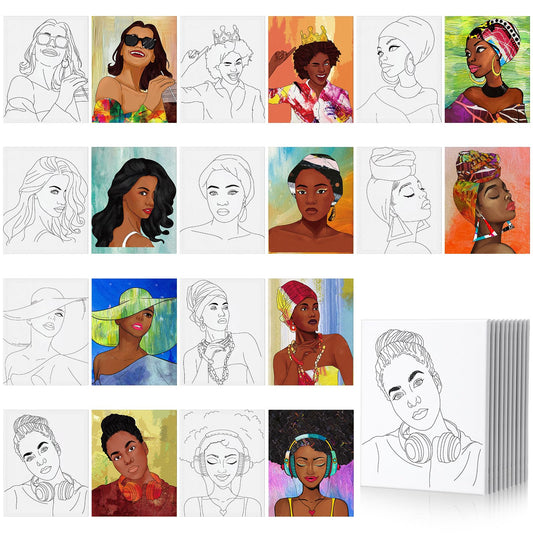 10 Pcs Afro Queen Canvas Painting Pre Drawn 8x10 Inches