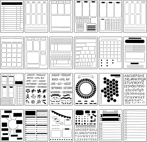 24-Piece Plastic Journal Stencil Set for Planning and Scrapbooking