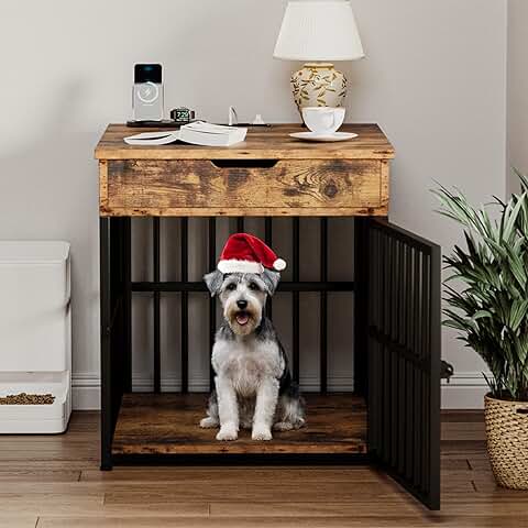 Wooden Dog Crate with Flip Top Drawer and Charging Station