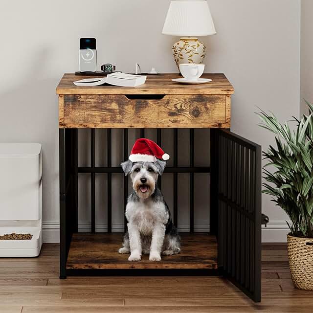 Wooden Dog Crate with Flip Top Drawer and Charging Station