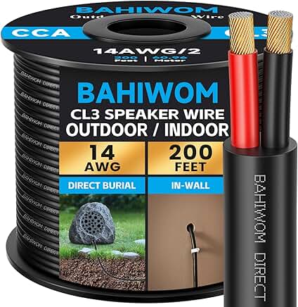 14 AWG Outdoor Speaker Wire, 200 Feet, Black