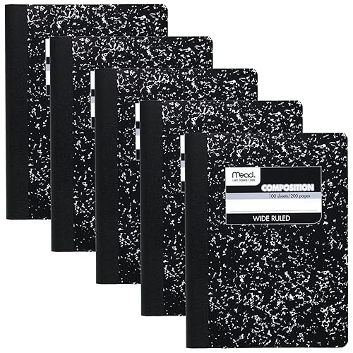 Pack of 5 Wide Ruled Composition Notebooks, 100 Sheets