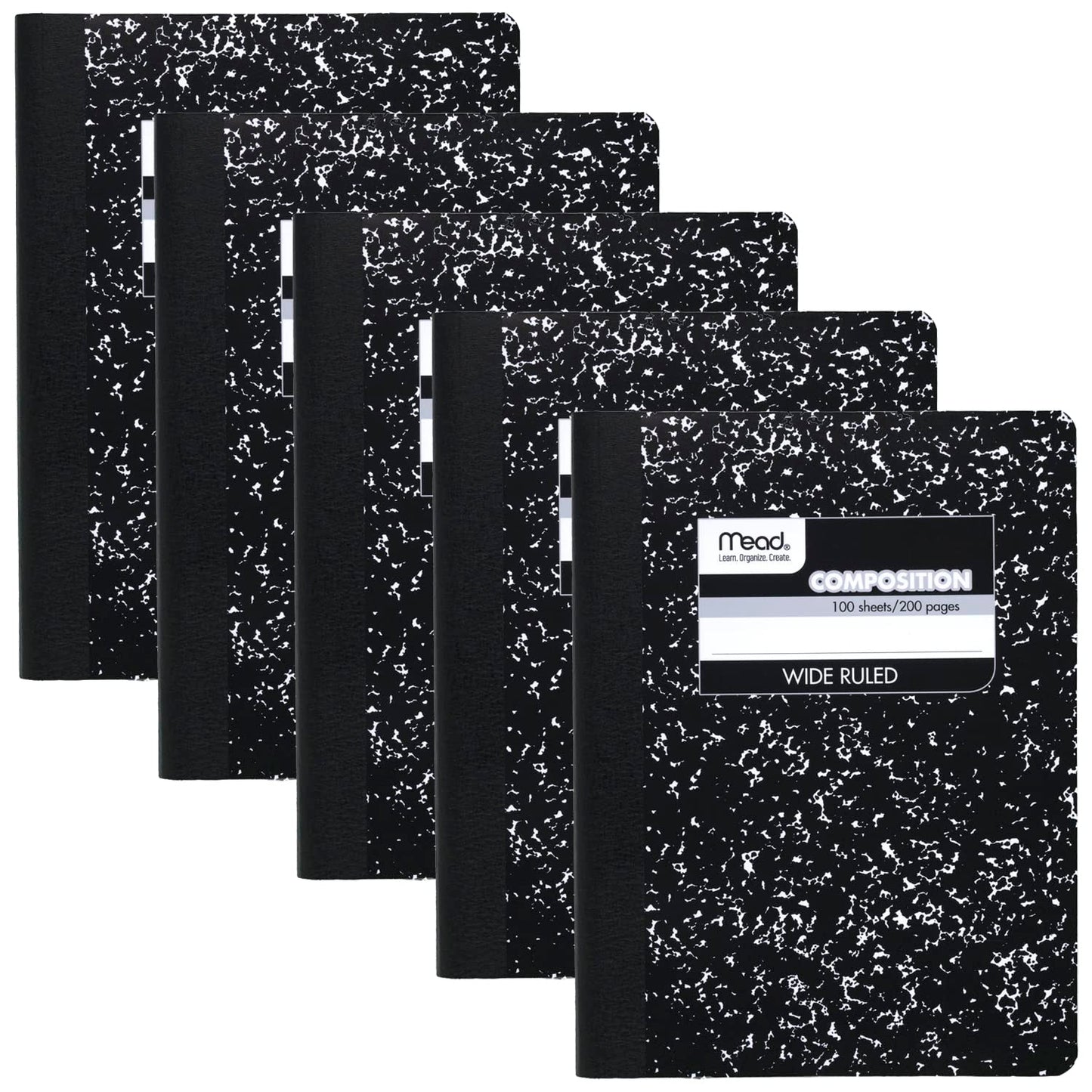 Pack of 5 Wide Ruled Composition Notebooks, 100 Sheets