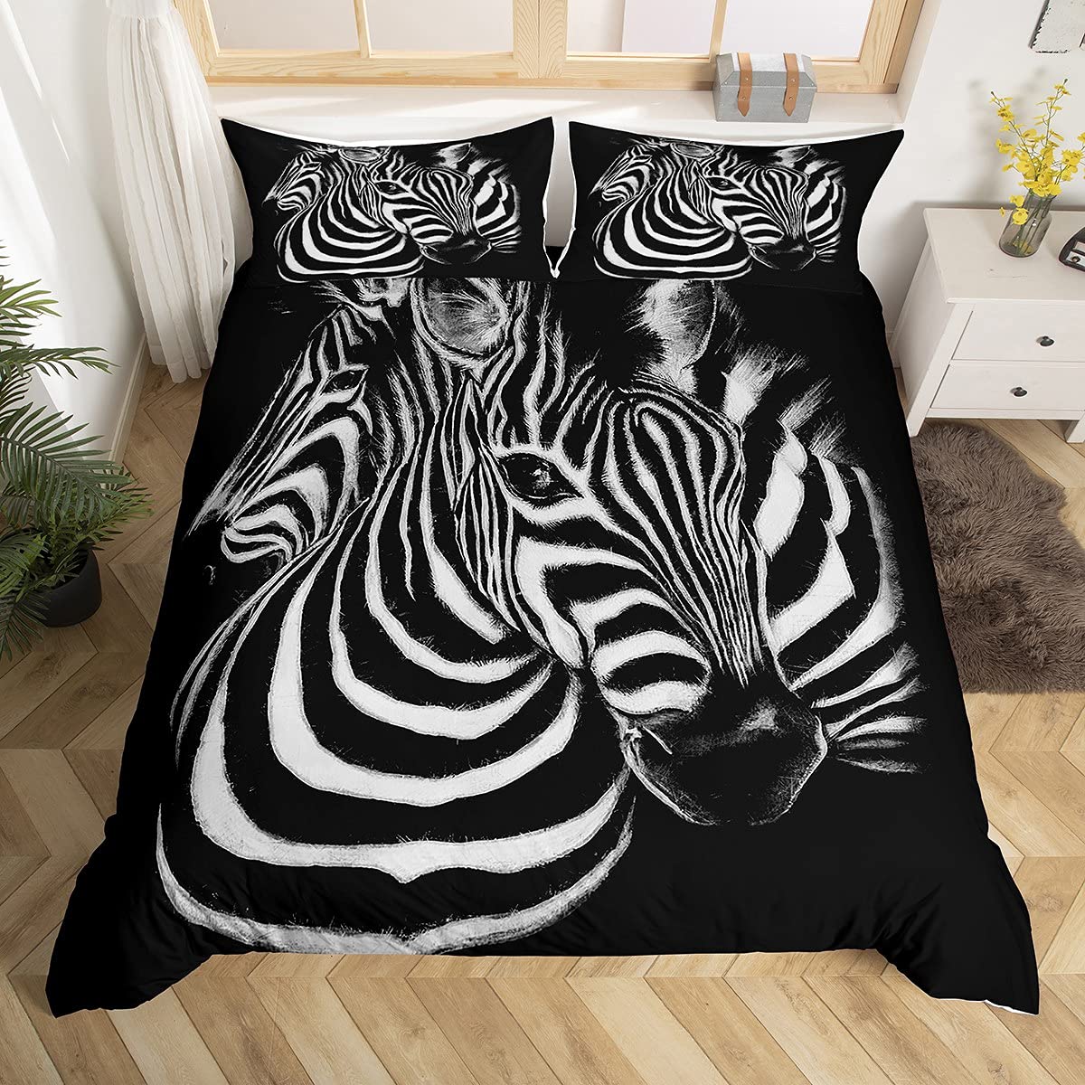 Zebra Duvet Cover Set Twin for Kids Boys 3D Horses Steed Pattern Print Bedding Set Africa Wild Animal Comforter Cover Wildlife Bedspread Cover with 1 Pillow Shams Microfiber Bed Cover