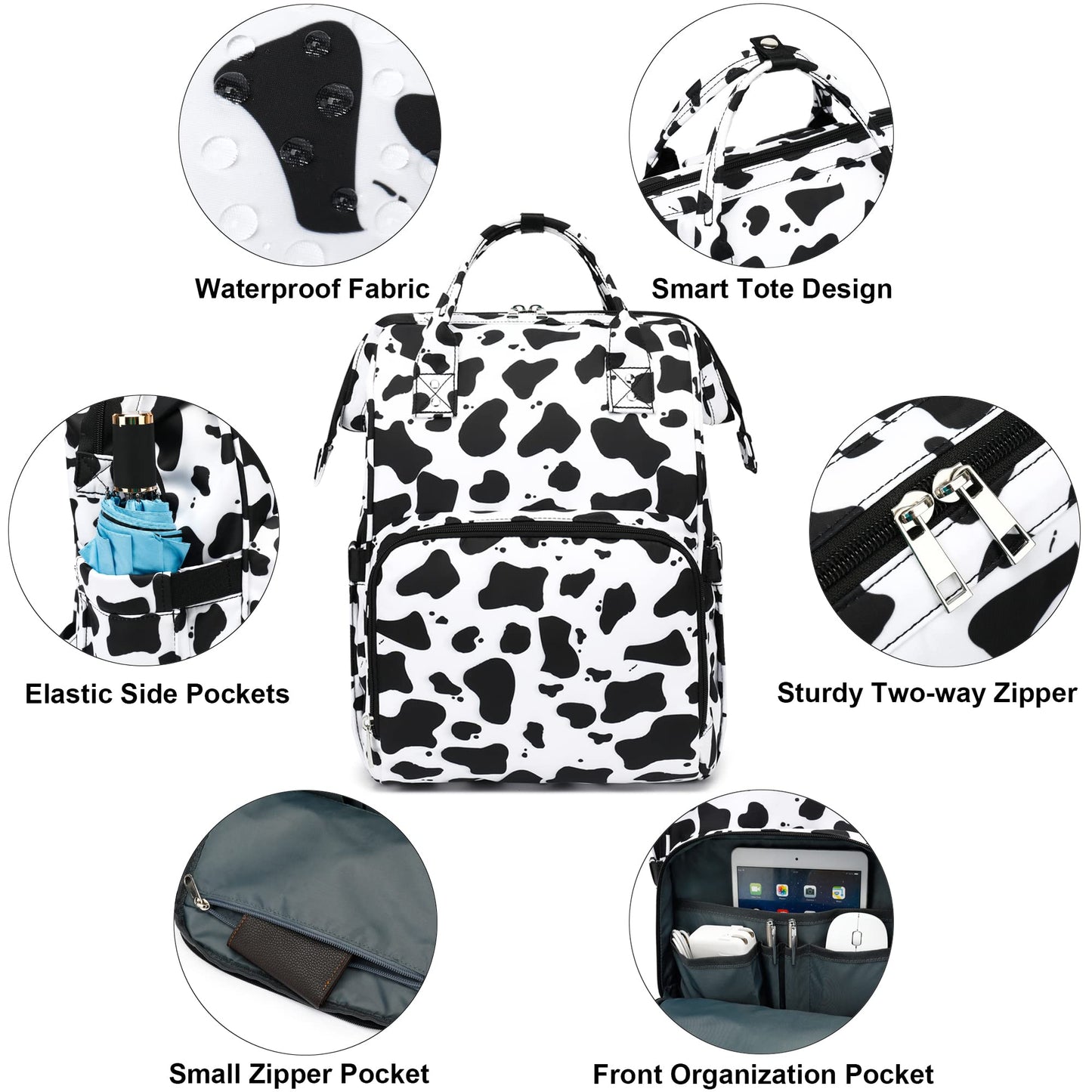 Cow Print Women Laptop Backpack, College School Backpack Bookbag 15.6 Inch Computer Backpacks for Work Business Travel