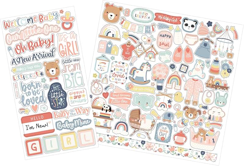 Cute Pink Baby Girl Scrapbook Stickers Set