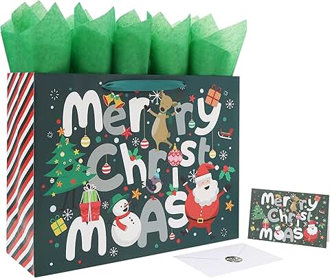 Large Christmas Gift Bag with Handles and Decorations