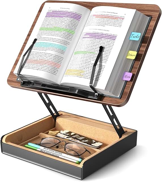 Wooden Book Stand with Storage for Reading