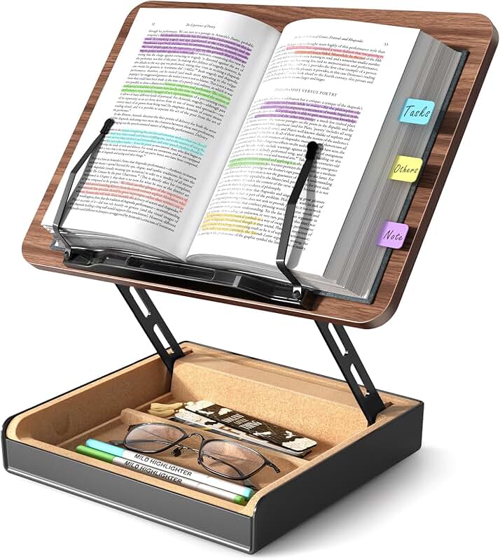 Wooden Book Stand with Storage for Reading