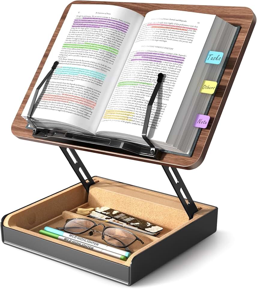 Wooden Book Stand with Storage for Reading