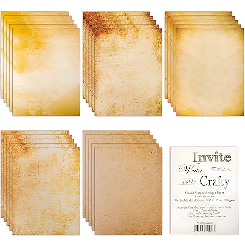 96 Sheets of Vintage Aged Parchment Paper, 8.5x11