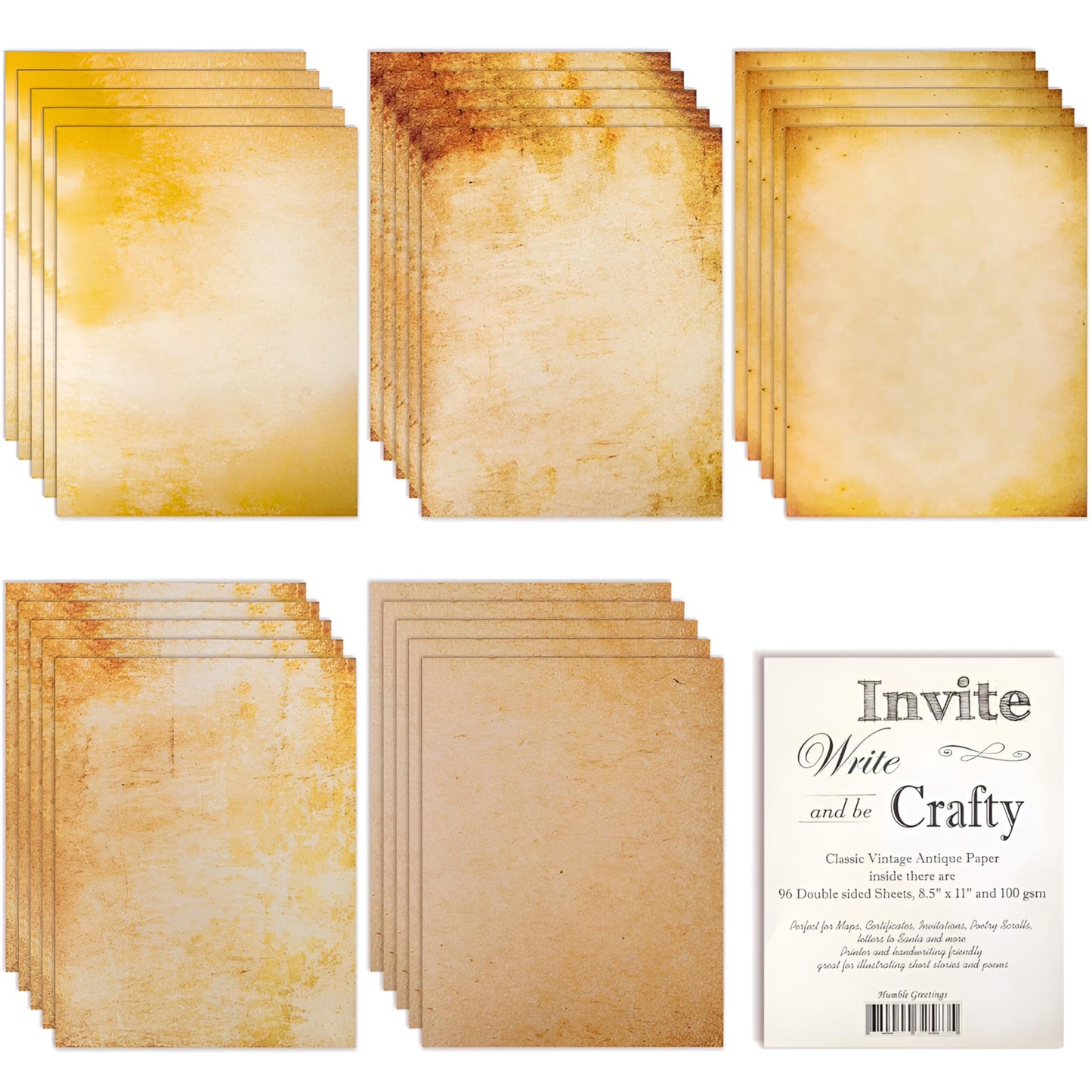 96 Sheets of Vintage Aged Parchment Paper, 8.5x11