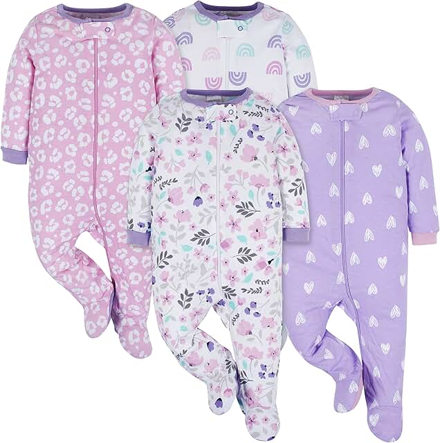 Baby Girls' Four-Pack Sleep and Play Footies