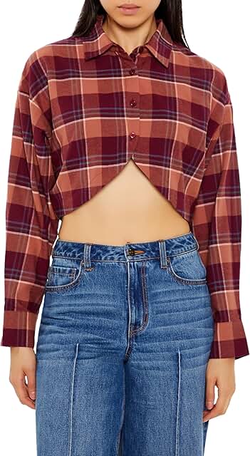 Women's Cropped Plaid Flannel Shirt
