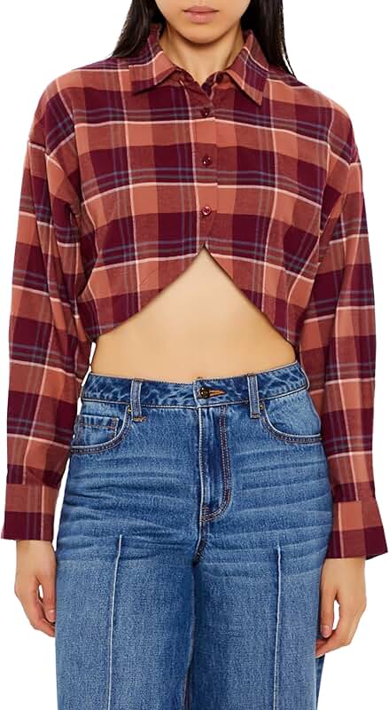Women's Cropped Plaid Flannel Shirt