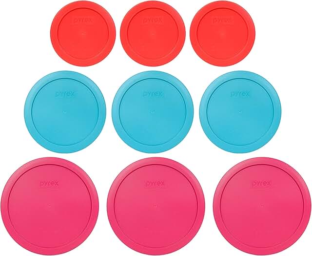 Set of 9 Food Storage Lids in Red Blue and Fuchsia