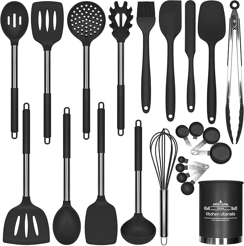 23-Piece Silicone Cooking Utensil Set with Stainless Steel Handles
