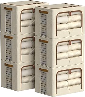 Six Foldable Fabric Clothes Storage Bins with Metal Frame