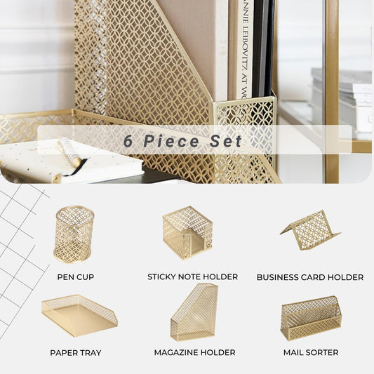 Pink Gold Desk Organizer Set with Mail Sorter and Accessories