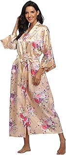 Women's Long Satin Floral Kimono Robe for Sleep and Lounge
