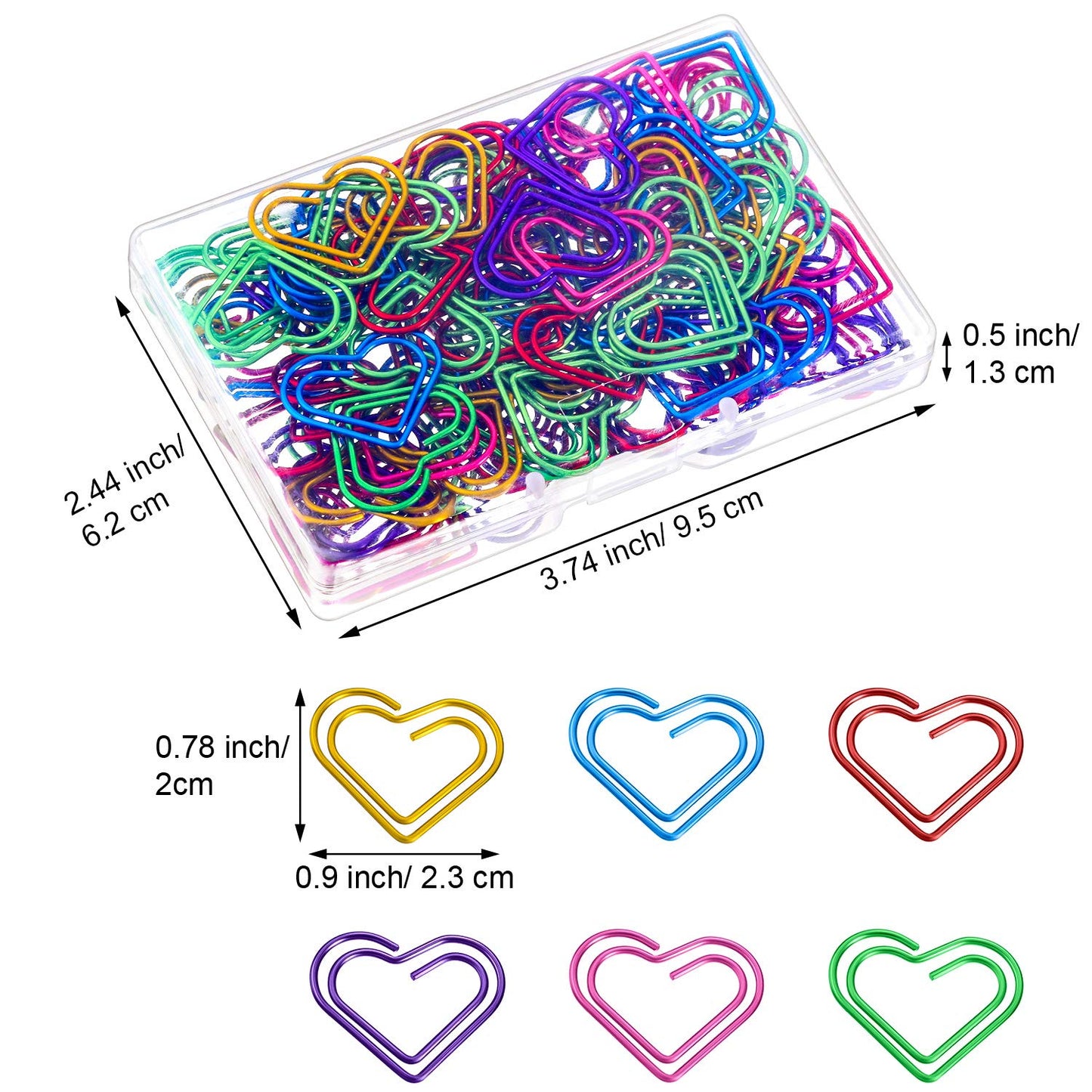 105 Colorful Heart-Shaped Metal Paper Clips for Office and School
