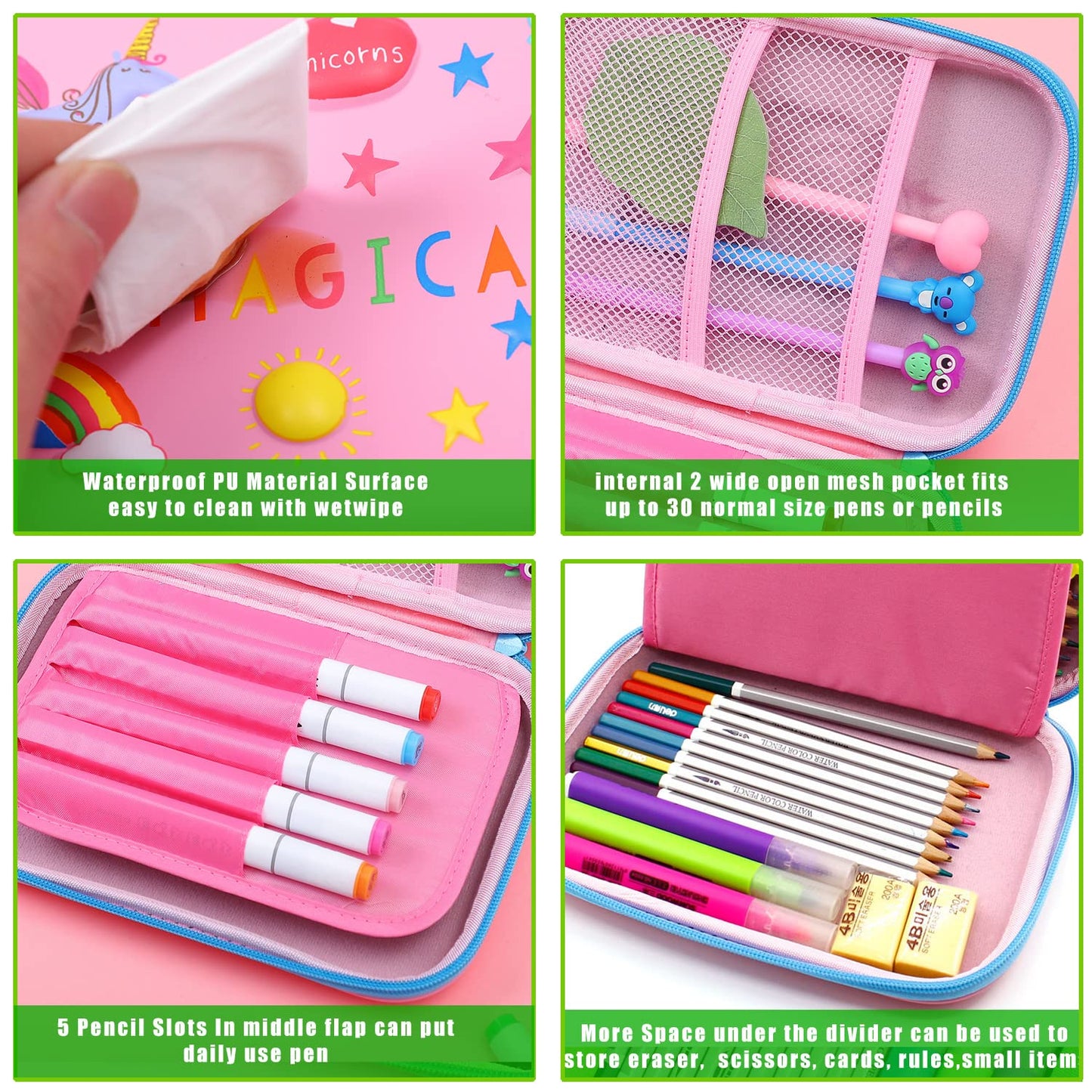 Crown Unicorn Pencil Case for Girls, Light Pink