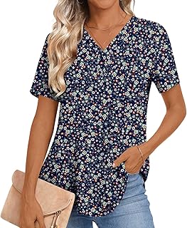 Women's Summer Short Sleeve V-Neck Chiffon Blouse