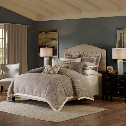 Signature Cozy Comforter Set  All Season Bedding Combo Filled Insert and Removable Duvet Cover, Shams, Decorative Pillows, King 110 in x 96 in), Geometric Grey 10 Piece